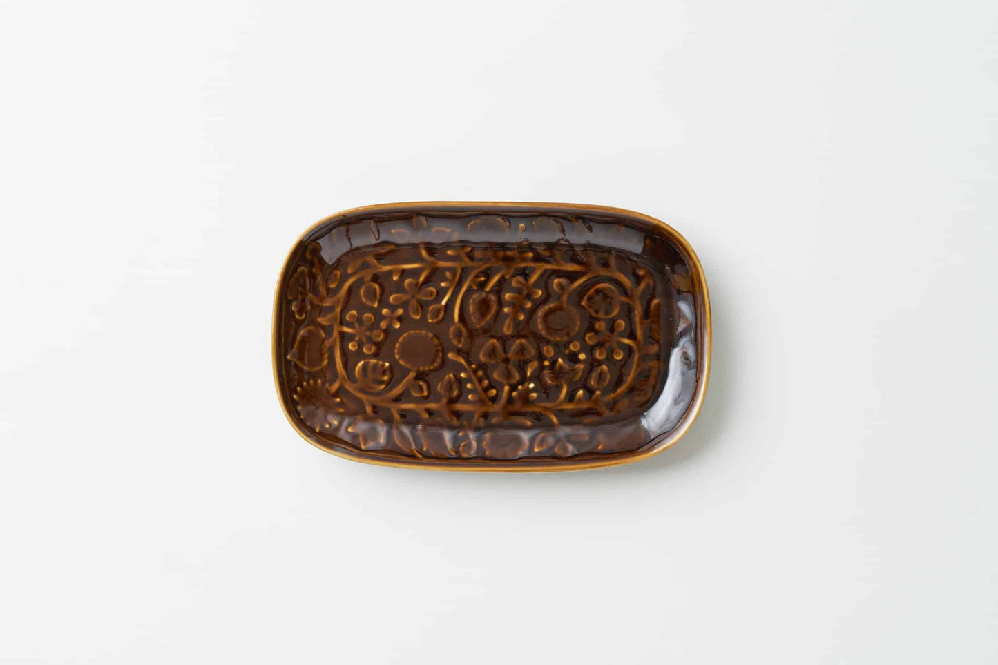 フラワーパレードレリーフ 長皿ブラウン