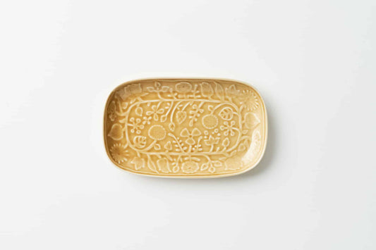 フラワーパレードレリーフ 長皿キャメル