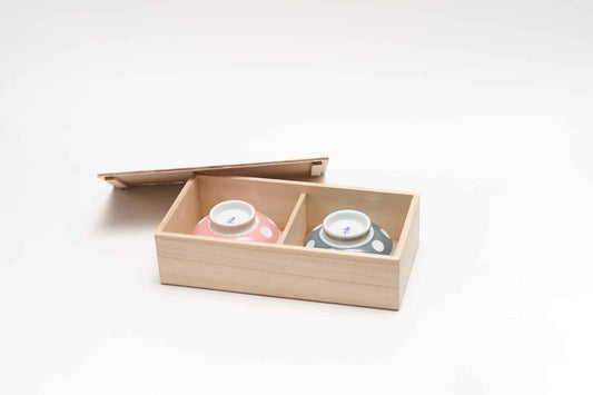 吉田焼 カラー水玉 組飯碗(ピンク・グレー)