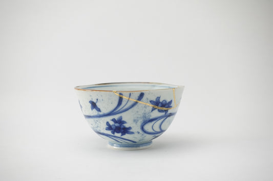 金線古染流水 飯碗