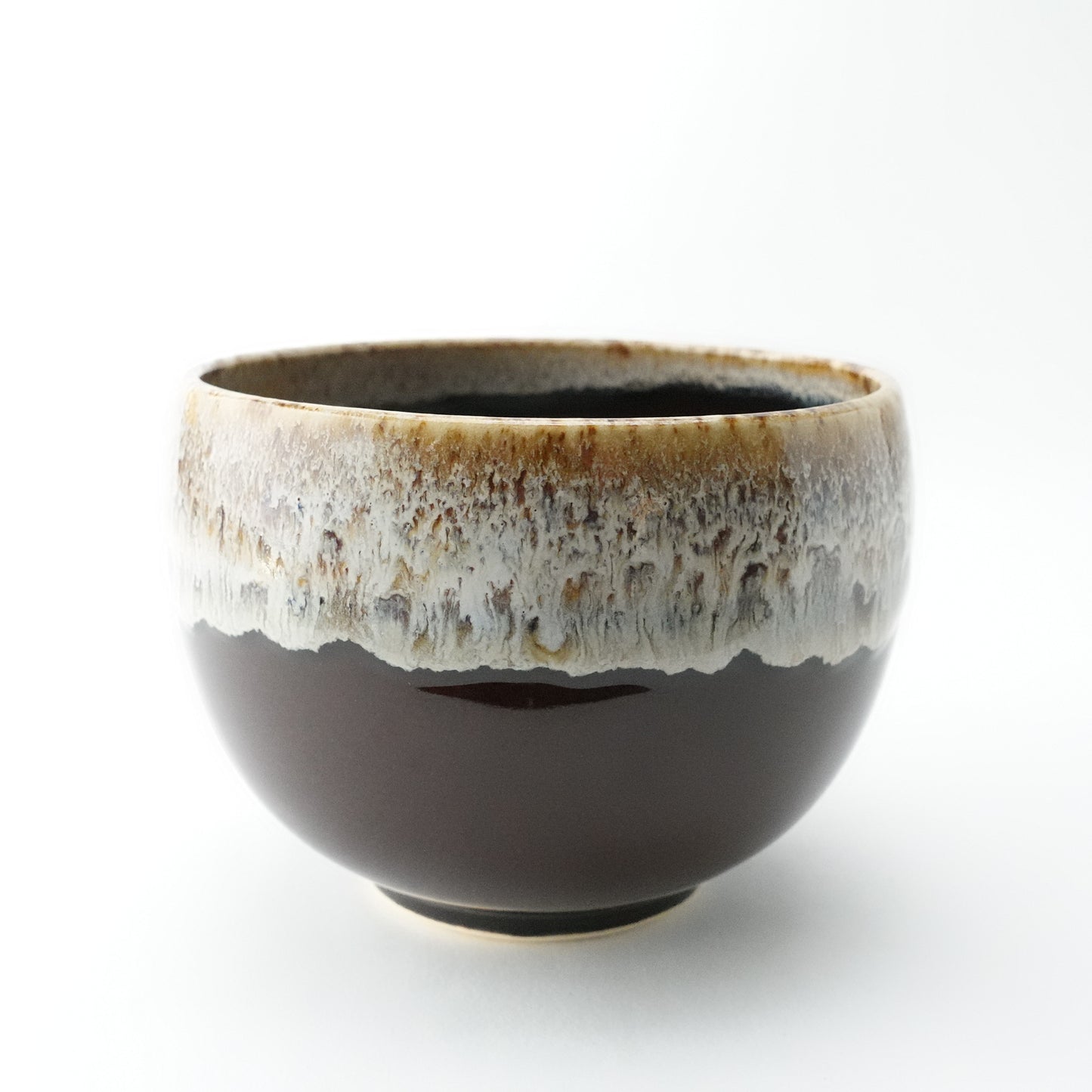 白唐津流し（茶）　丸抹茶碗　波佐見焼　陶器　ボウル　カフェオレボウル