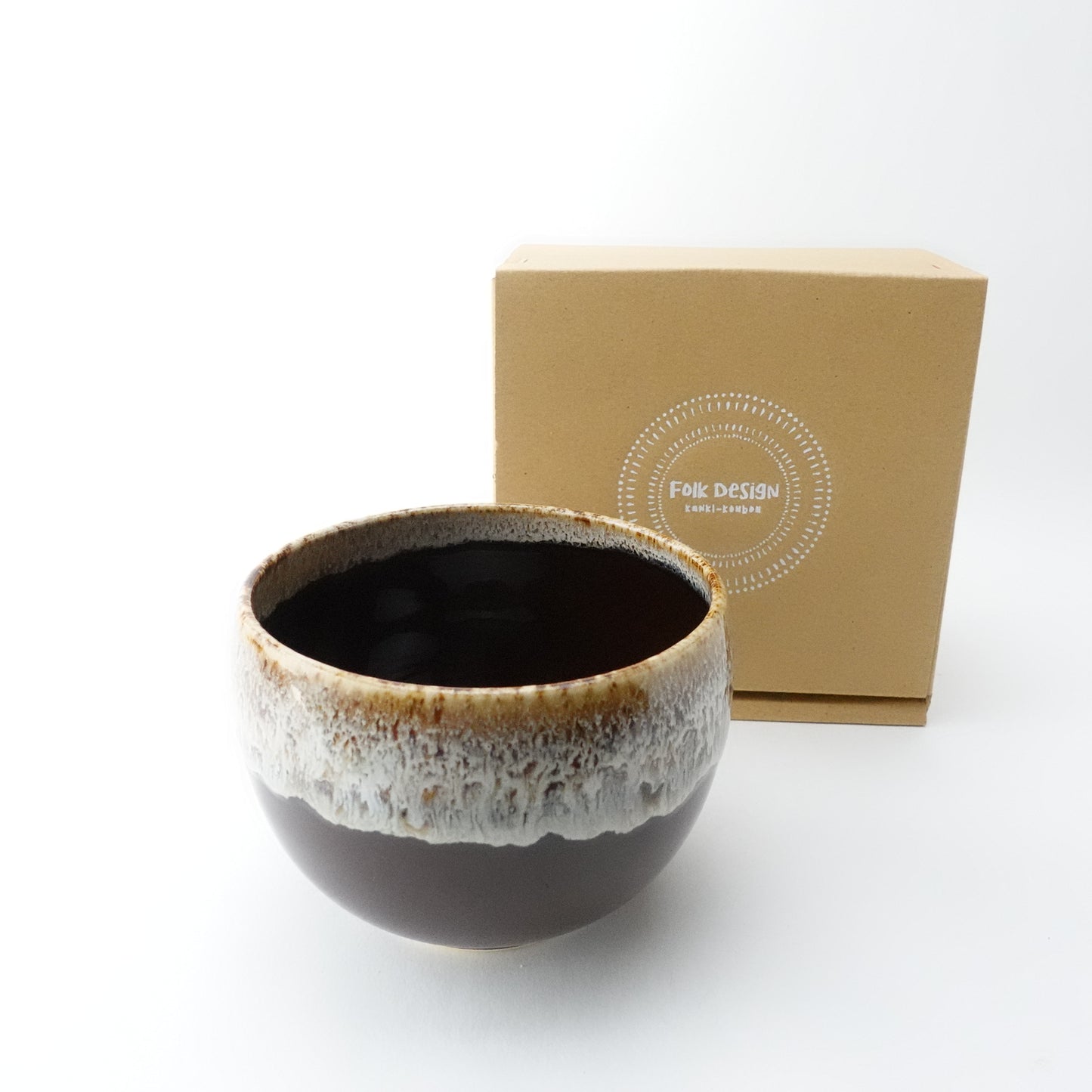 白唐津流し（茶）　丸抹茶碗　波佐見焼　陶器　ボウル　カフェオレボウル