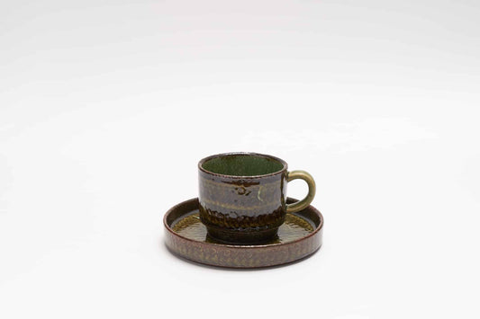 FD緑釉二段太打刷毛 珈琲カップソーサー
